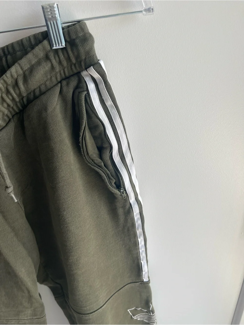 Adidas  Olive Green Track Joggers with White Stripes